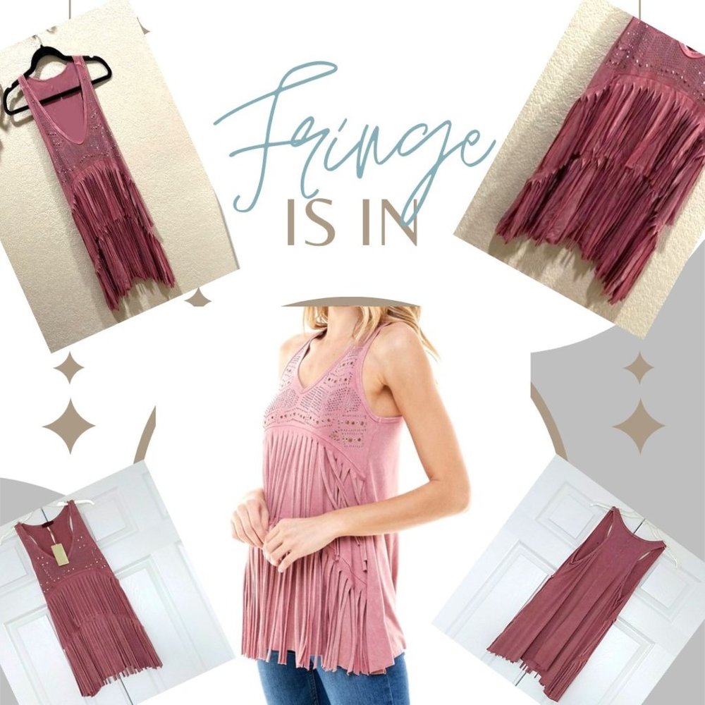 BULLY Designer FRINGE & BLING Dangling TANK TOP Embellished T-SHIRT Priced CHEAP
